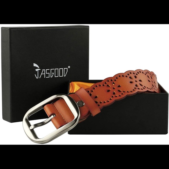JASGOOD Women’s Hollow Flower Cowhide Leather Belt - Picture 3 of 5